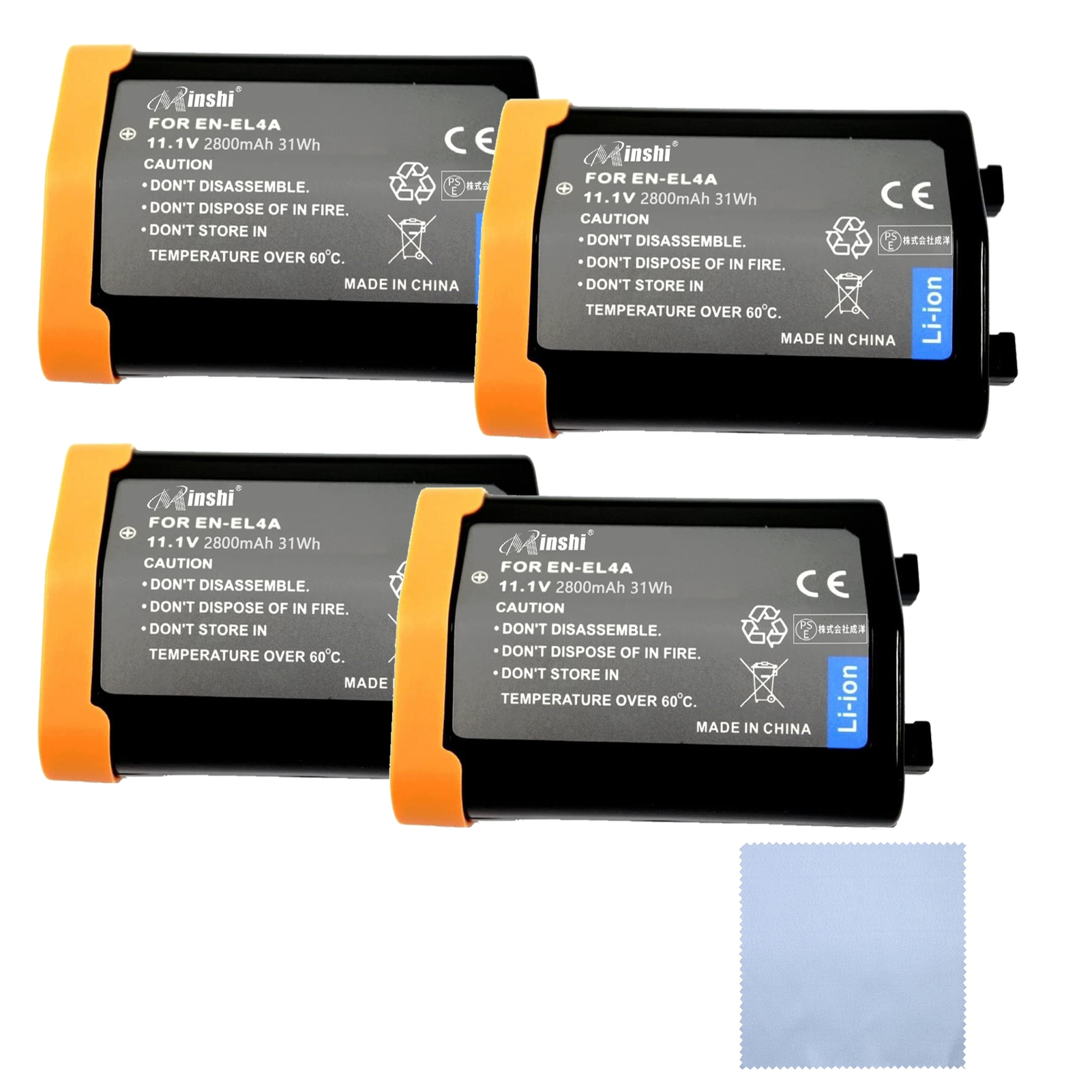 【4個セット&クロス付き】minshi D300【2800mAh 11.1V】PSE認定済 高品質  EN-EL4A互換バッテリー