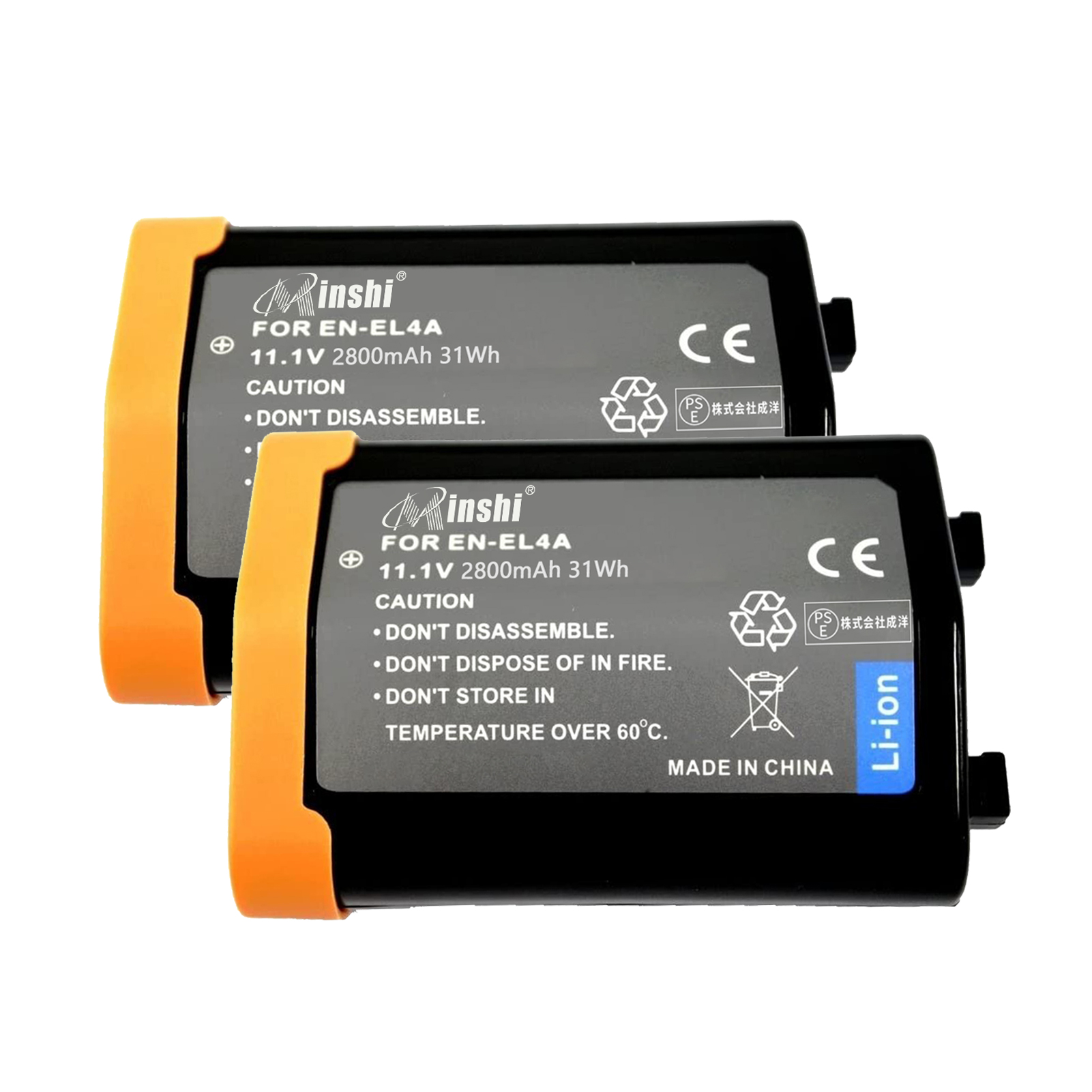 【２個セット】minshi D300 EN-EL4【2800mAh 11.1V】PSE認定済 高品質  EN-EL4A互換バッテリー
