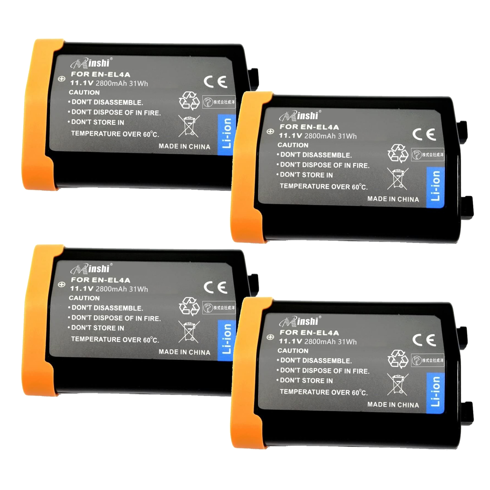 【4個セット】minshi D300 EN-EL4【2800mAh 11.1V】PSE認定済 高品質  EN-EL4A互換バッテリー
