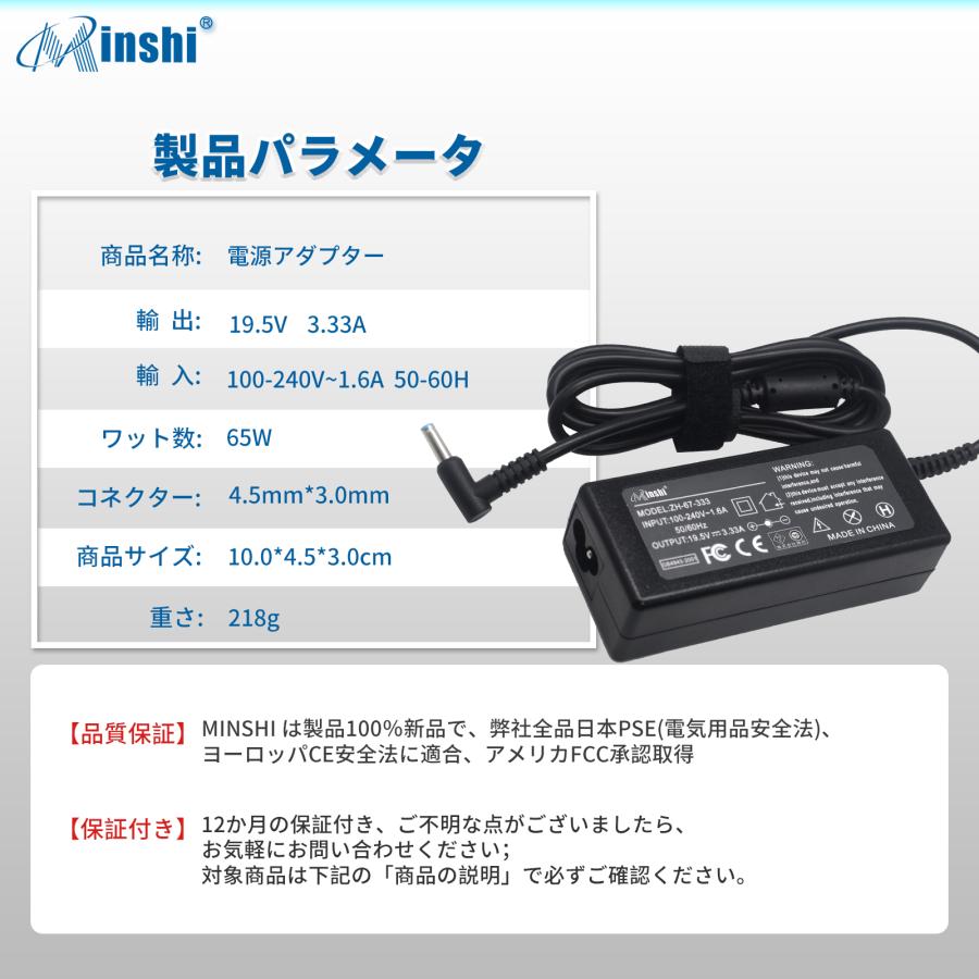 【1年保証】 minshi HP 15-dw3163st 対応 65W PSE認定済 高品質交換用ACアダプターWHO｜minshi｜06