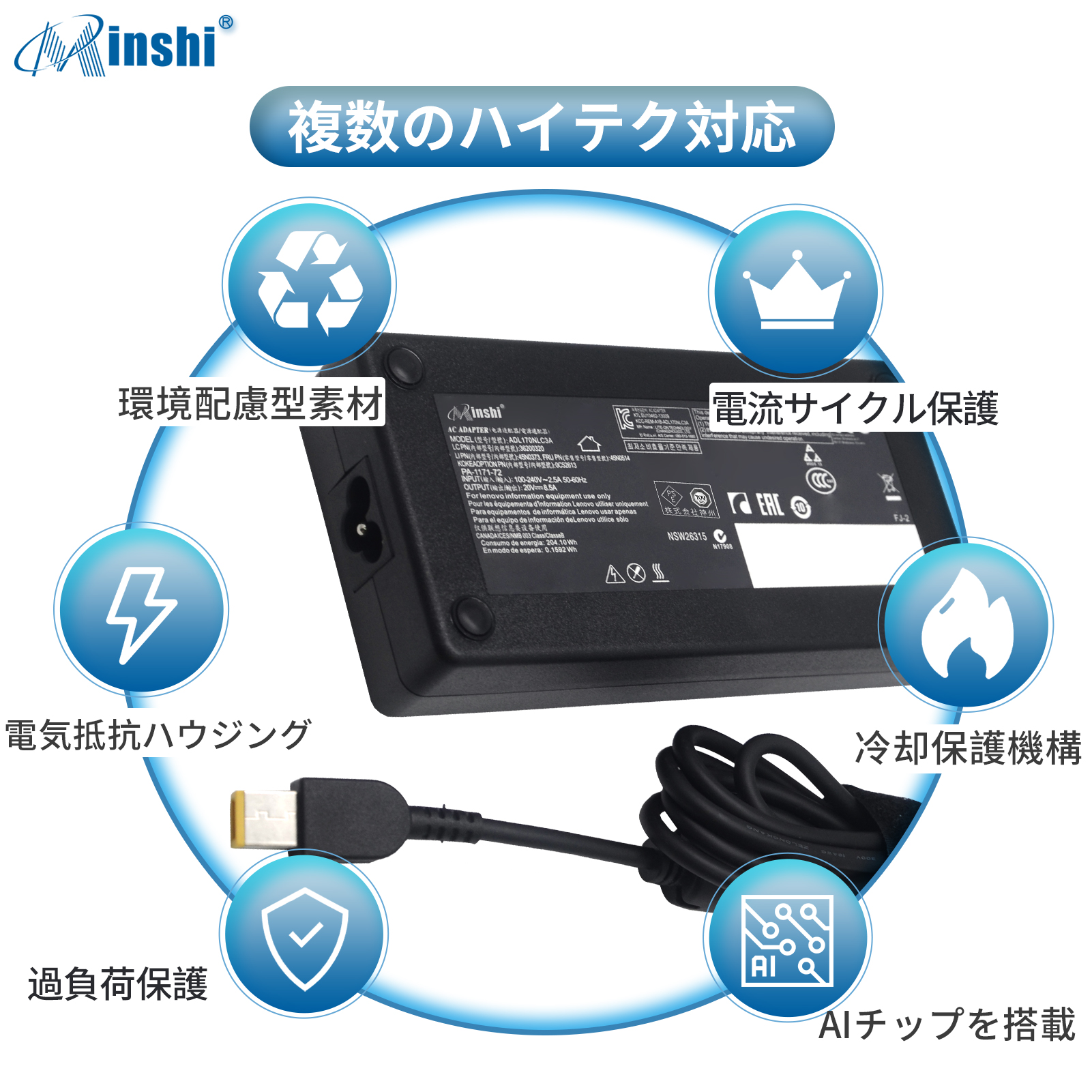 1年保証】 minshi LENOVO Legion Y530-15ICH 対応 互換ACアダプター 
