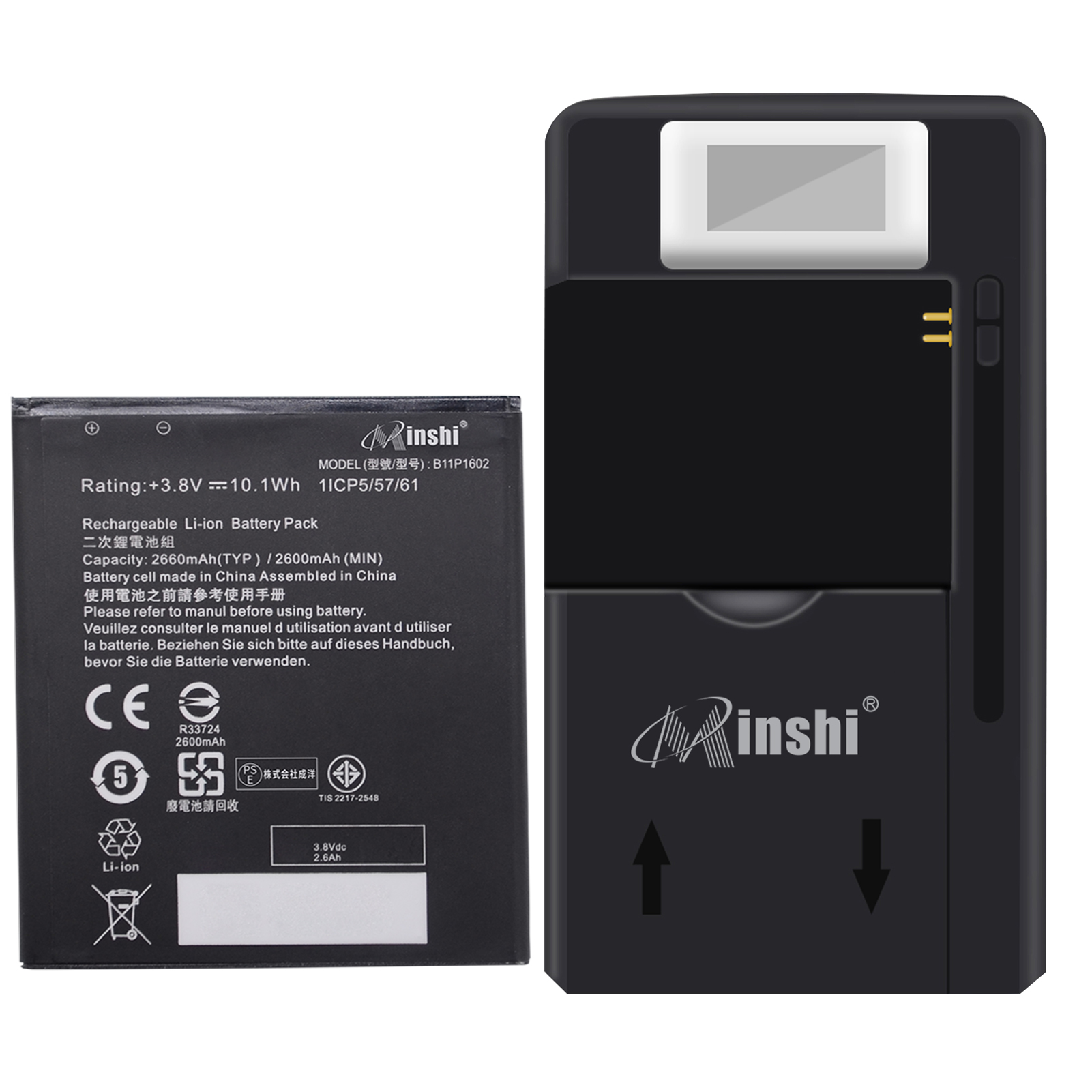 【充電器と電池1個】minshi B11P1602 対応 交換バッテリー2660mAh  互換バッテリー｜minshi