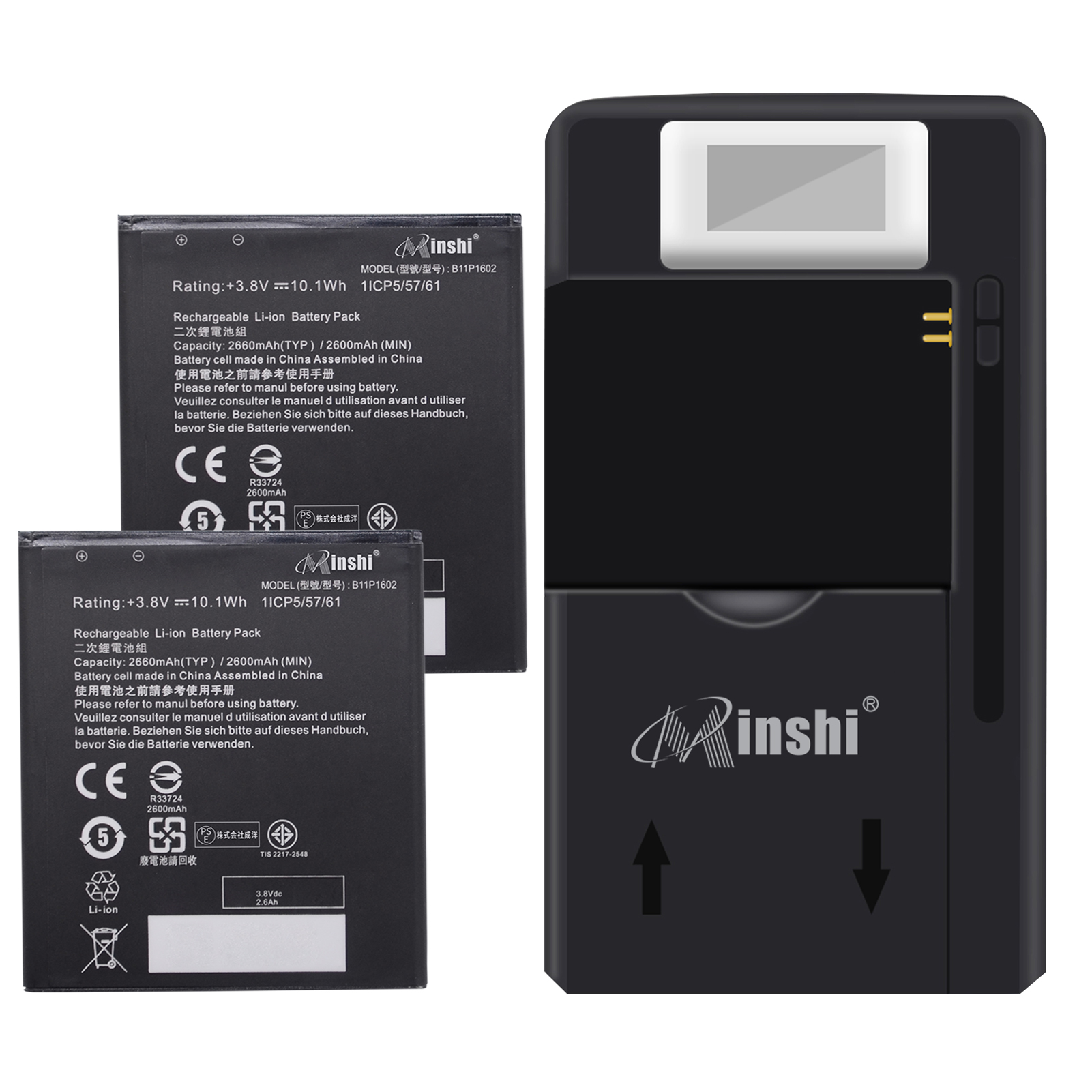 【充電器と電池2個】minshi B11P1602 対応 交換バッテリー2660mAh 互換バッテリー｜minshi