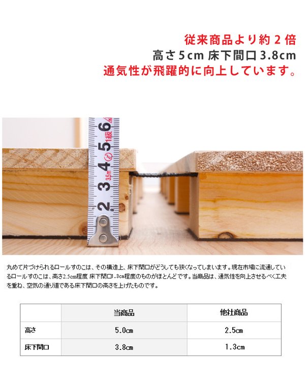 桐すのこ ロールタイプ 〔シングル〕 高さ5cm 通気性が良い 布団対応