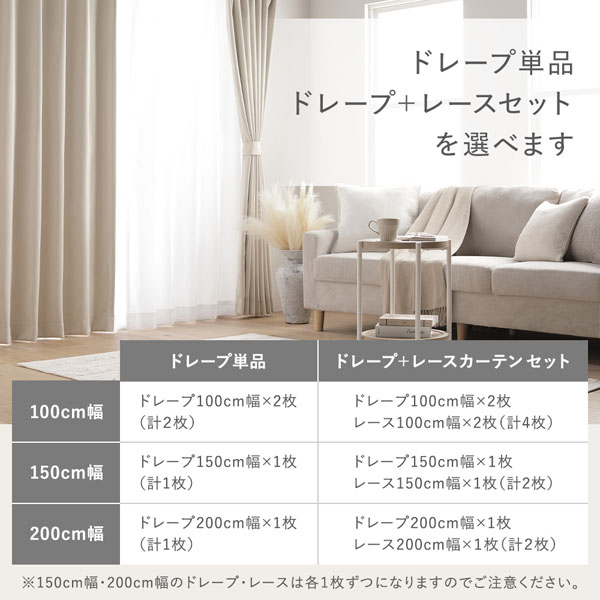 形状記憶加工 1級遮光 防炎 ドレープカーテン 単品 幅200×丈205cm 1枚