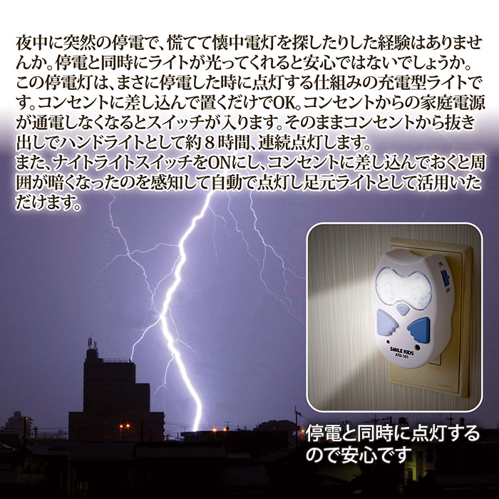 旭電機化成 停電時自動点灯 led ふくろう型 停電灯II ATD-101 防災