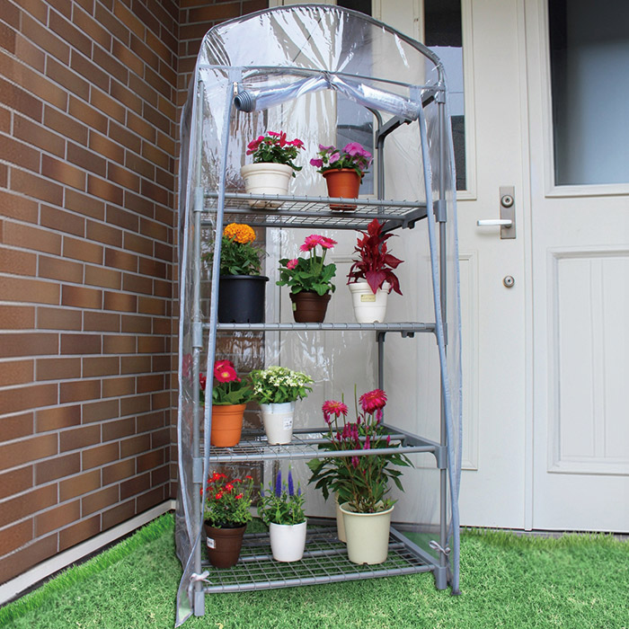 ビニールハウス 家庭用 簡易温室 グリーンキーパー 4段 #7700 グレー