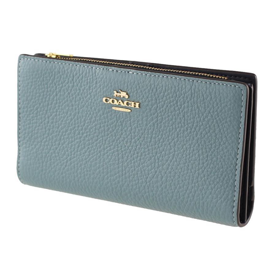 コーチ 長財布 二つ折り COACH c8329 SLIM ZIP WALLET 無地 ロゴ 財布