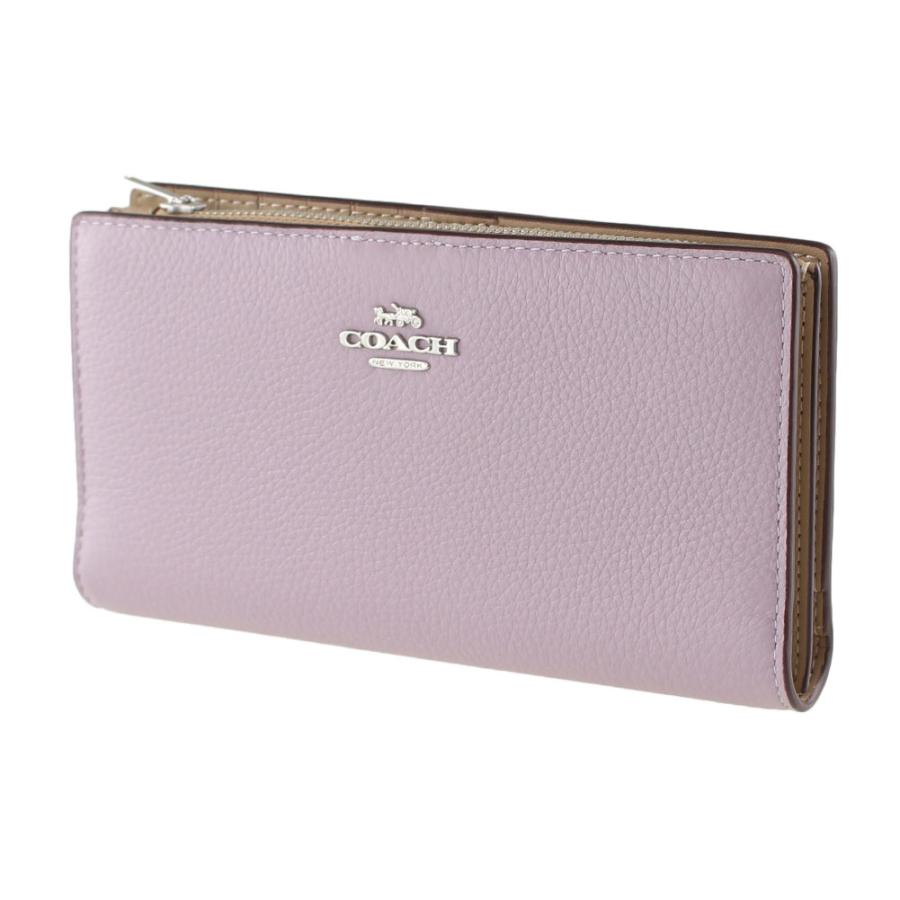 コーチ 長財布 二つ折り COACH c8329 SLIM ZIP WALLET 無地 ロゴ 財布