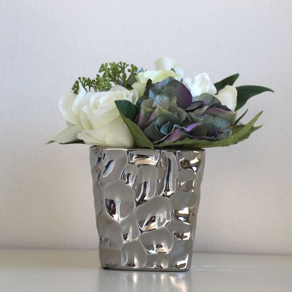 フラワーベース 花瓶 陶器 シルバーcolor モダンシックなフラワーベース 花器 花瓶 サイズM 和モダン MONOTONE 白黒 ブラック モダン 北欧 おしゃれ