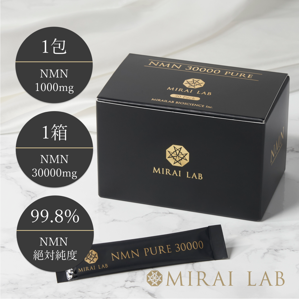 公式】ミライラボ NMN ピュア 30000 30包 MIRAILAB NMNサプリ 高純度99 