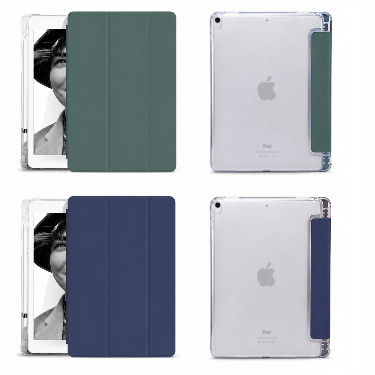 iPad ケース Apple Pencil収納 半透明 TPU 三つ折り スタンド オート