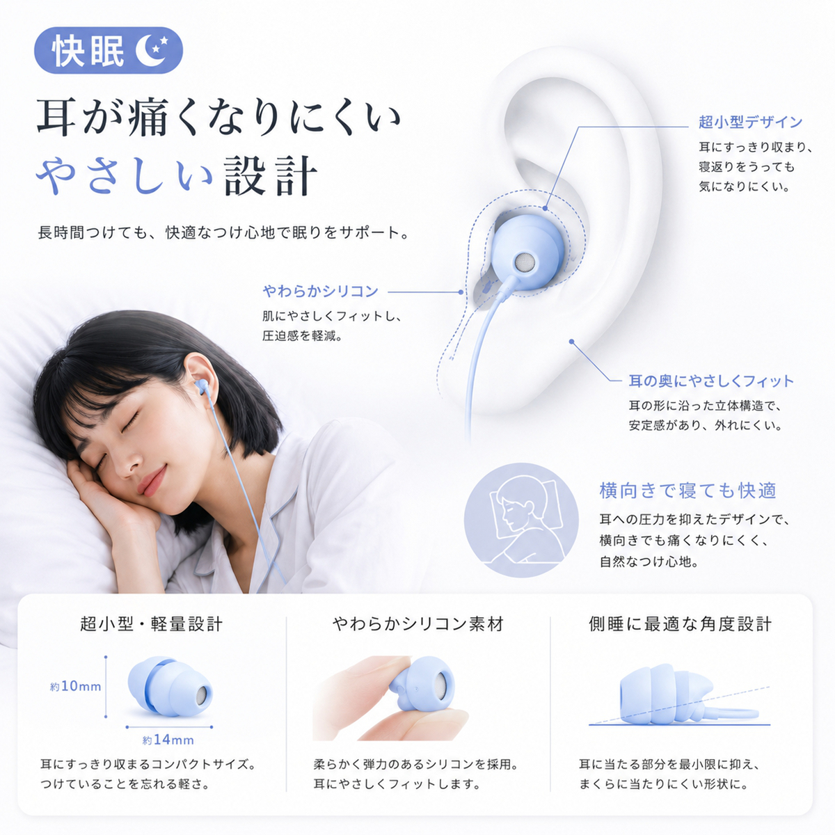 寝ホン 睡眠用イヤホン 有線 カナル型イヤホン マイク付き リモコン