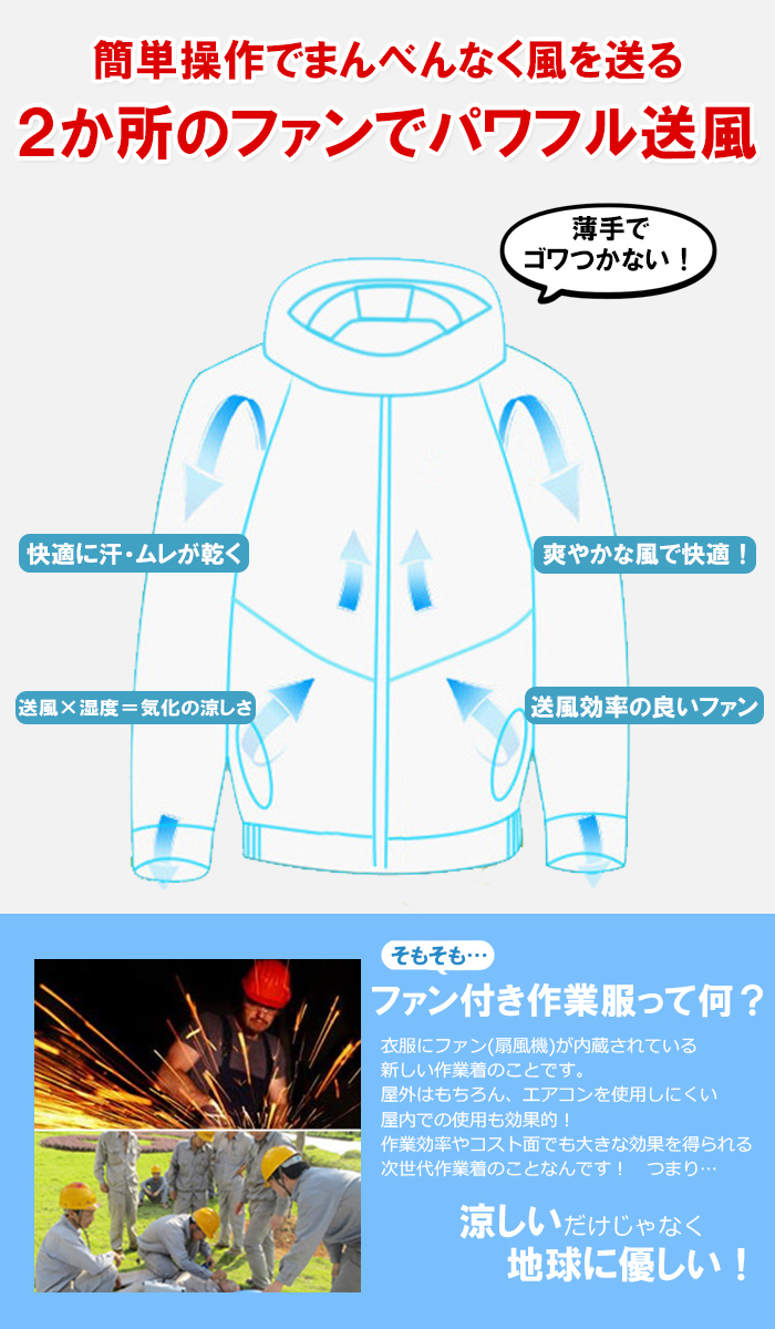 空調作業服 空調ウェア モバイルバッテリー 長袖 おしゃれパーカー フード パワフル 作業服 仕事着 送風ウェア 女性 アウトドア 着る扇風機【宅配便】 |  | 03