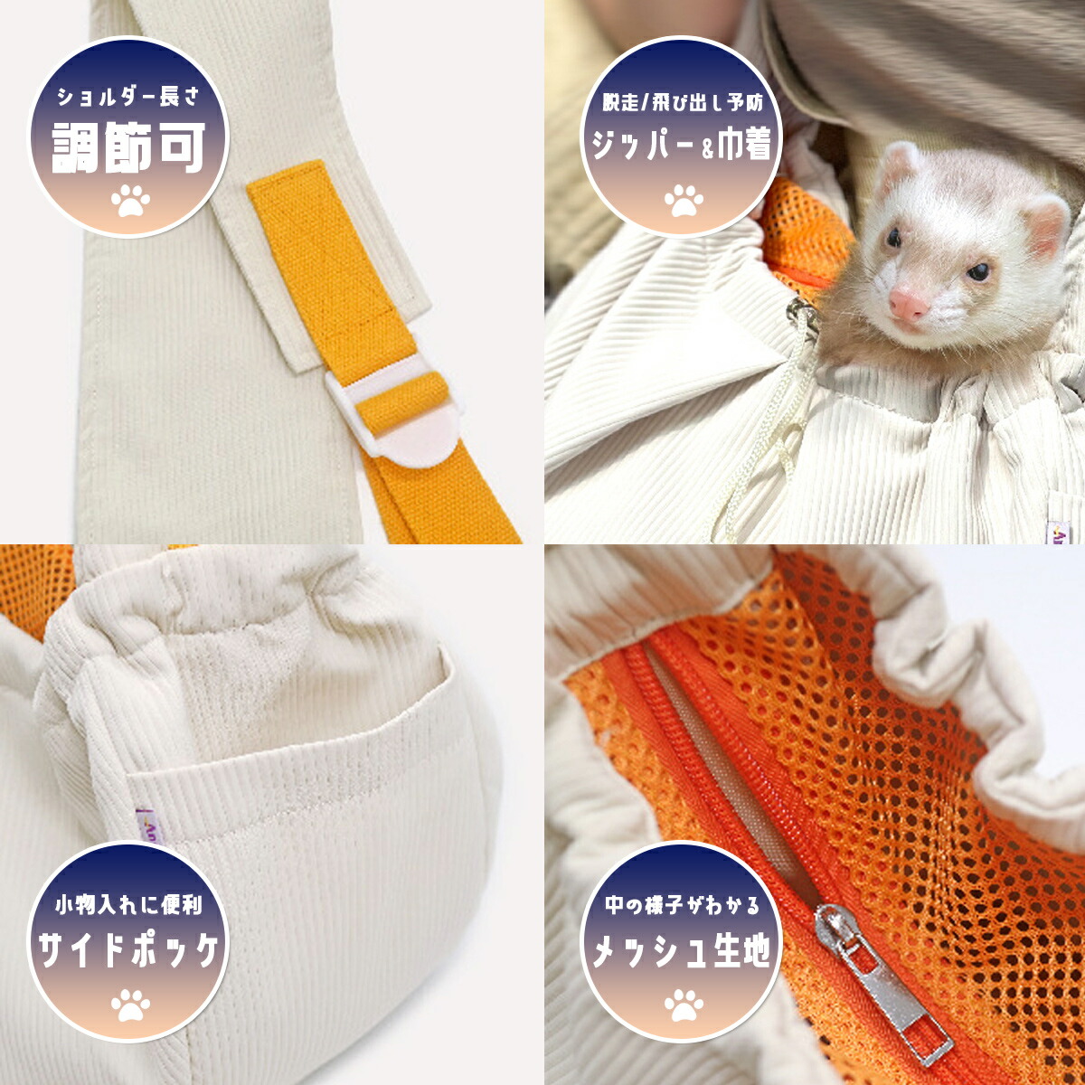 小動物用 ペットキャリーバッグ SSサイズ 抱っこキャリー フェレット