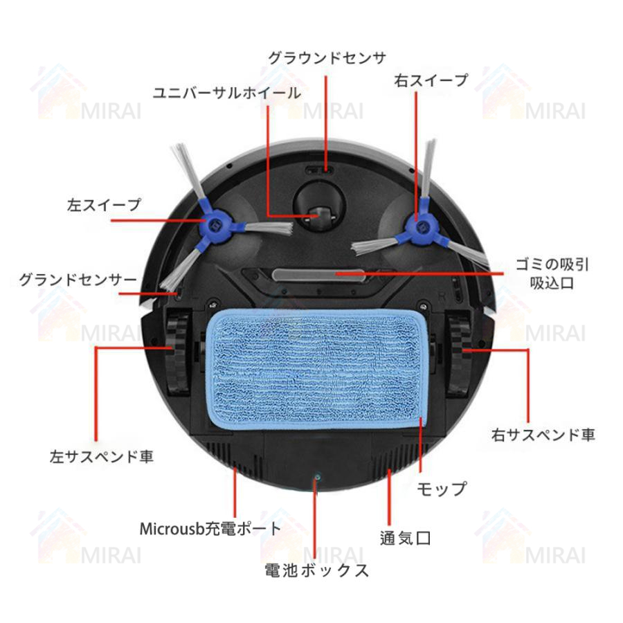 ロボット掃除機 超薄型 省エネ 3000Pa強力吸引力 静音設計 節電 多様な 