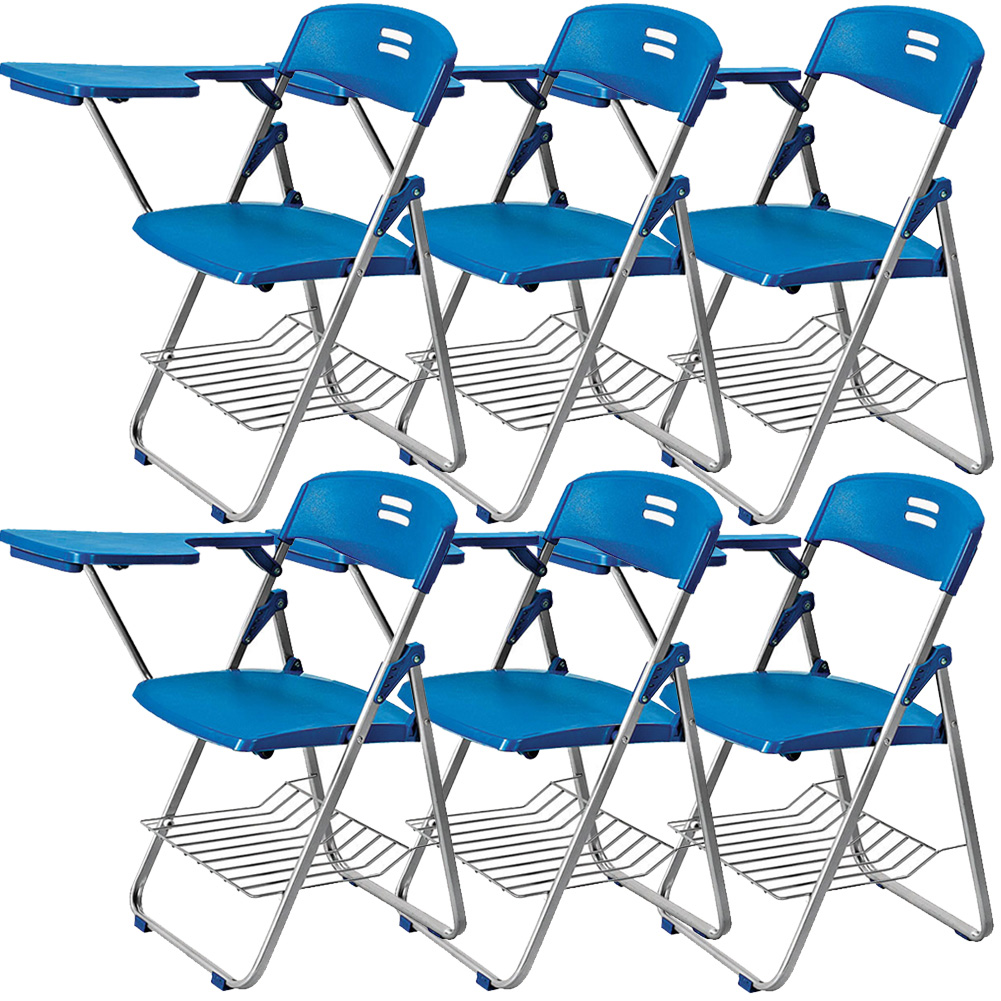 折りたたみ椅子 6脚セット テーブル 付き 完成品 折りたたみチェア 背付き メモ台付き パイプ椅子...