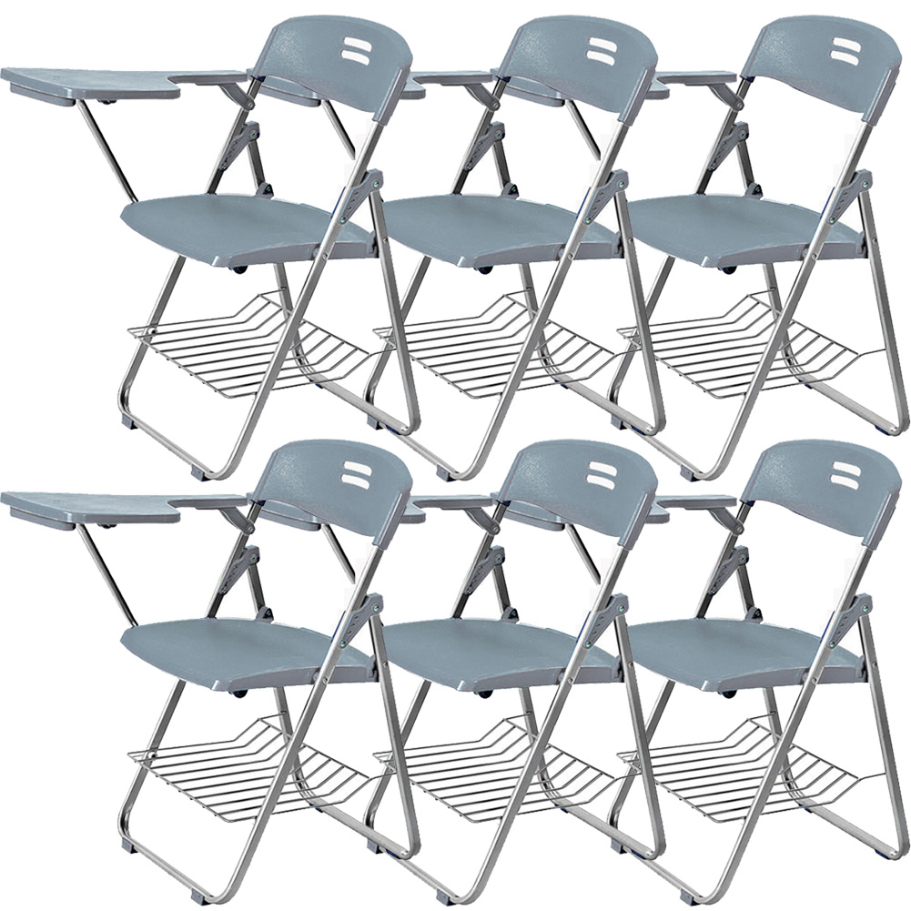 折りたたみ椅子 6脚セット テーブル 付き 完成品 折りたたみチェア 背付き メモ台付き パイプ椅子...