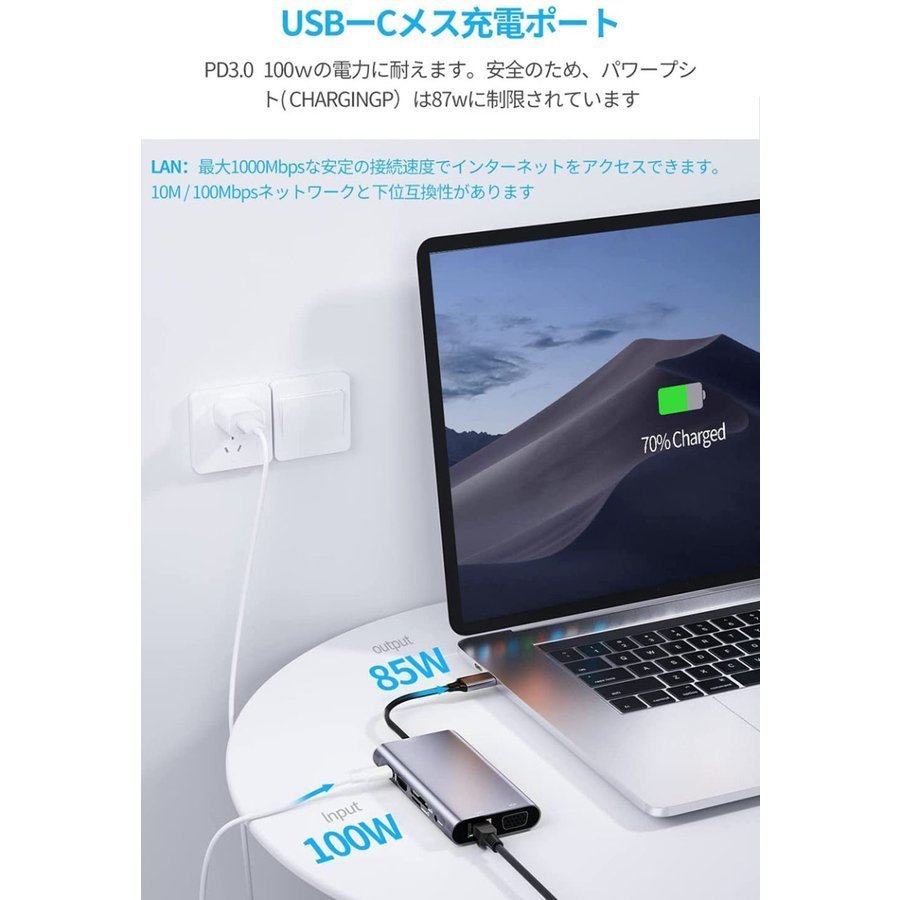 ハブ USB C ハブ HUB 10in1 100WPD出力対応 4K対応 ディスプレイ2台
