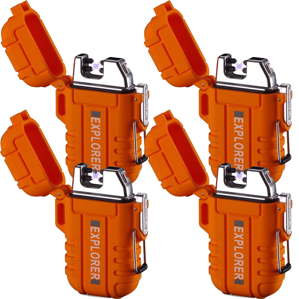 電子ライター 4個セット 充電式 プラズマ 防水仕様 USB 充電式 ダブルアークライター ガス オ...