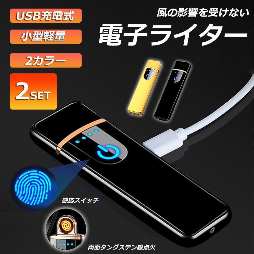 電子ライター usb ライター 電子ターボライター 2個セット 充電式ガス オイル不要 防風軽量 キャンプ バーベキュー 登山 プレゼント たばこ  おしゃれ 送料無料