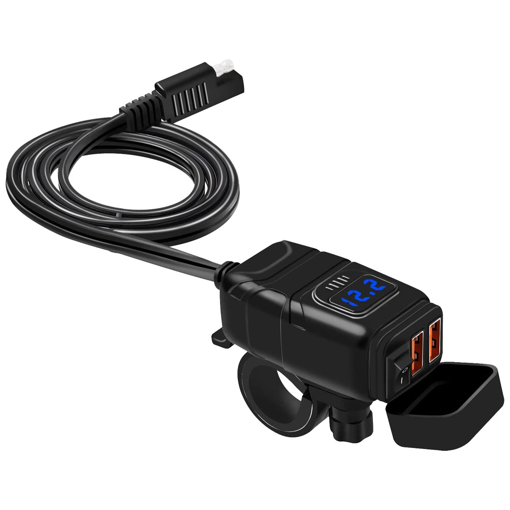 バイク用 USB充電器 SAE対応 USB2ポート クイックチャージ QC3.0 急速充電 電圧表示...