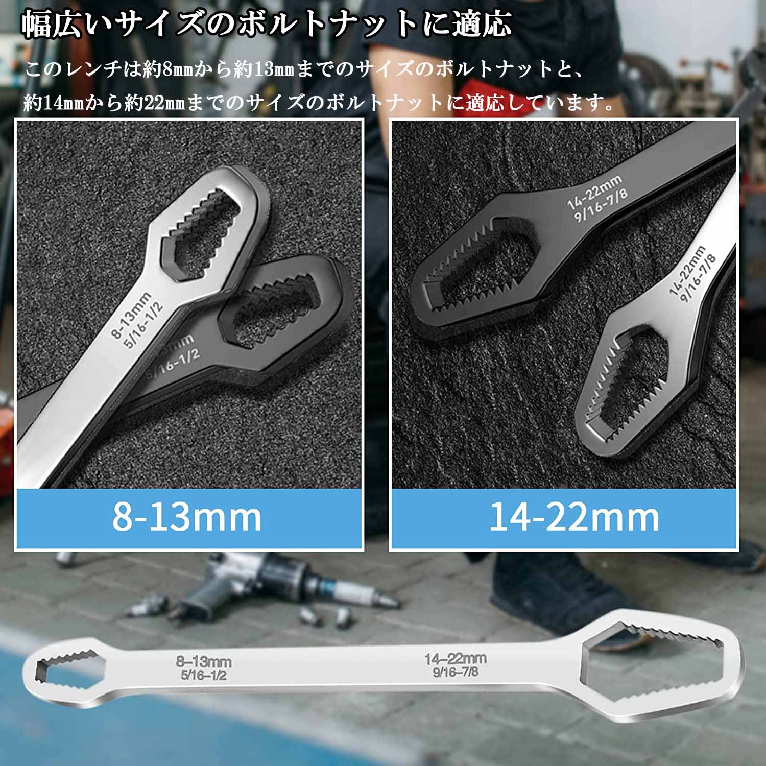 多用途レンチ ユニバーサルレンチ 8〜22mm 対応  モンキーレンチ スパナ