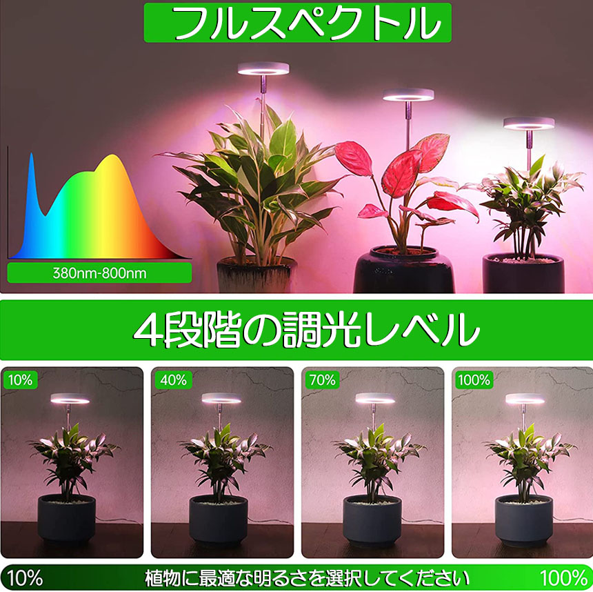 LED植物育成ライト 植物育成ライト 鉢植えに差し込む 2点セット 4段階 