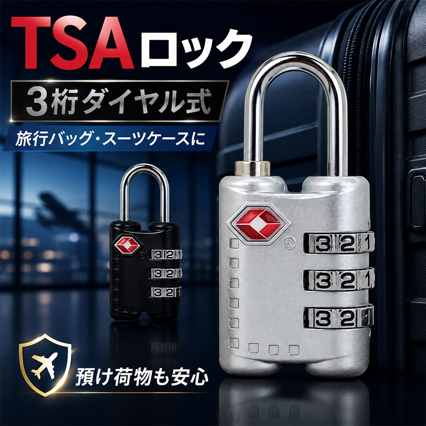 TSAロック 南京錠 3桁 ダイヤル式 ブラック シルバー 旅行用 スーツ