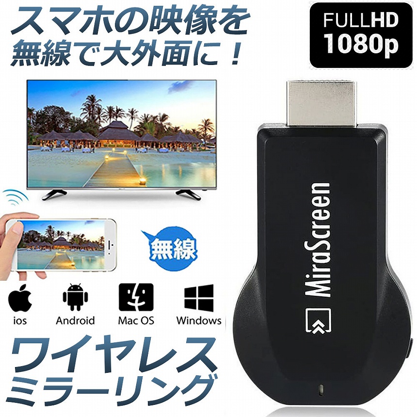 MiraScreen ドングル 2.4G 1080P HDMI WiFi ワイヤレス ディスプレイアダプター レシーバー ミラキャストフリーインストー  送料無料