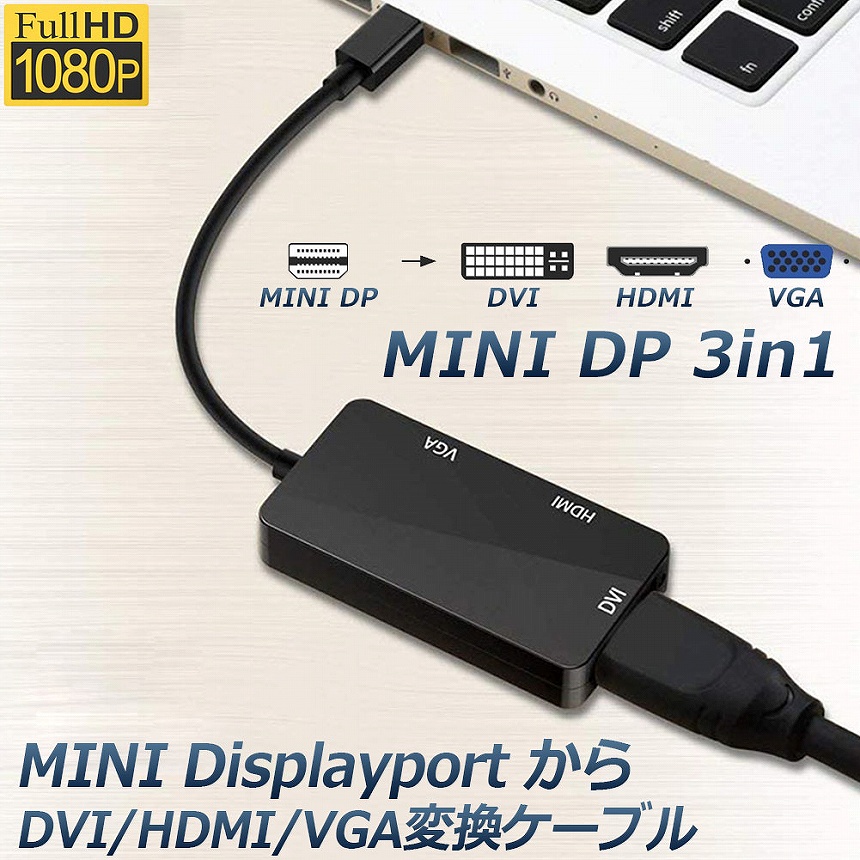 Mini Displayport to HDMI DVI VGA 3in1 変換 アダプター Thunderbolt