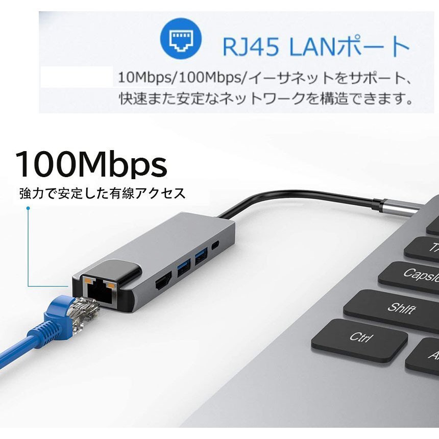 USB TypeC ハブ 5 in 1 Nintendo Switch対応 4K＠30Hz 有線LAN
