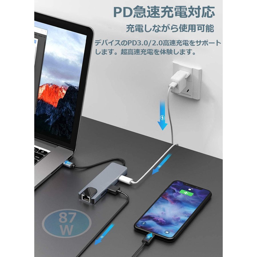USB TypeC ハブ 6 in 1 Nintendo Switch対応 4K＠30Hz 有線LAN