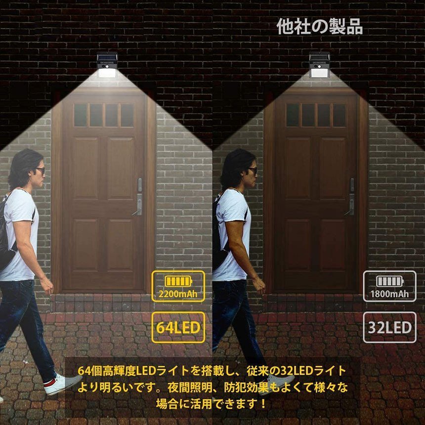 ソーラーライト 2個セット パネル分離式 64LED ガーデンライトソーラー