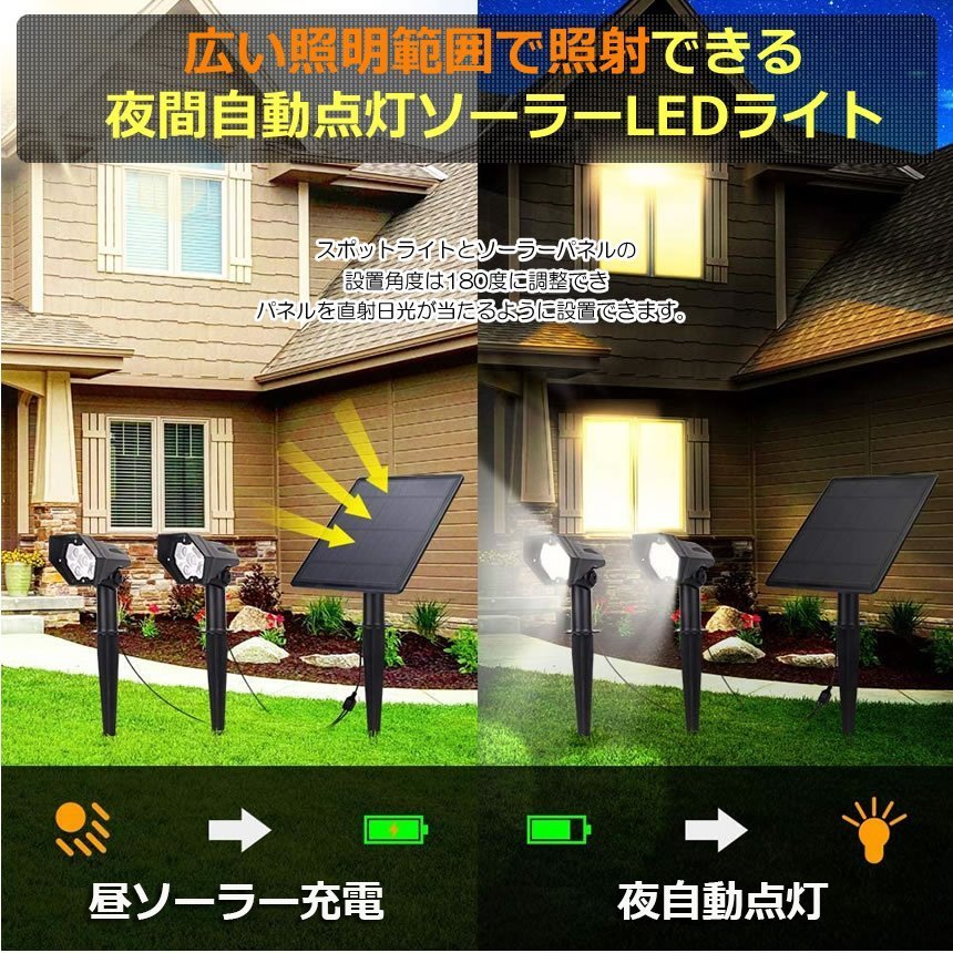 ソーラーライト 2セット ガーデンライト スポットライト 3600mAh