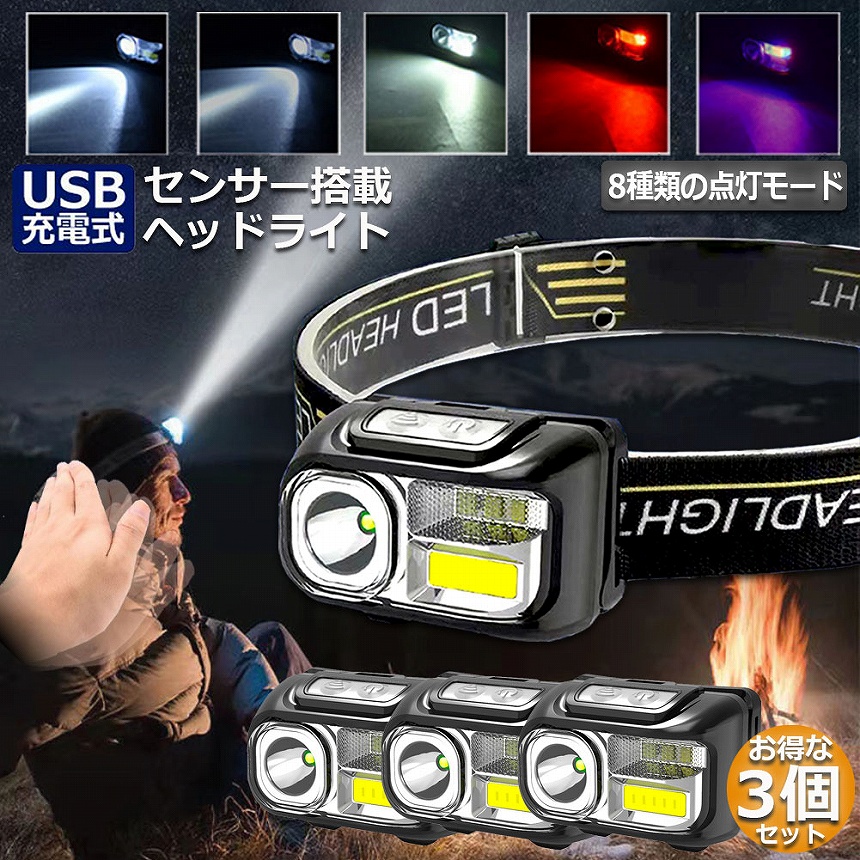 LED ヘッドライト 3灯式 アウトドア キャンプ c11-24ax3_1.jpg