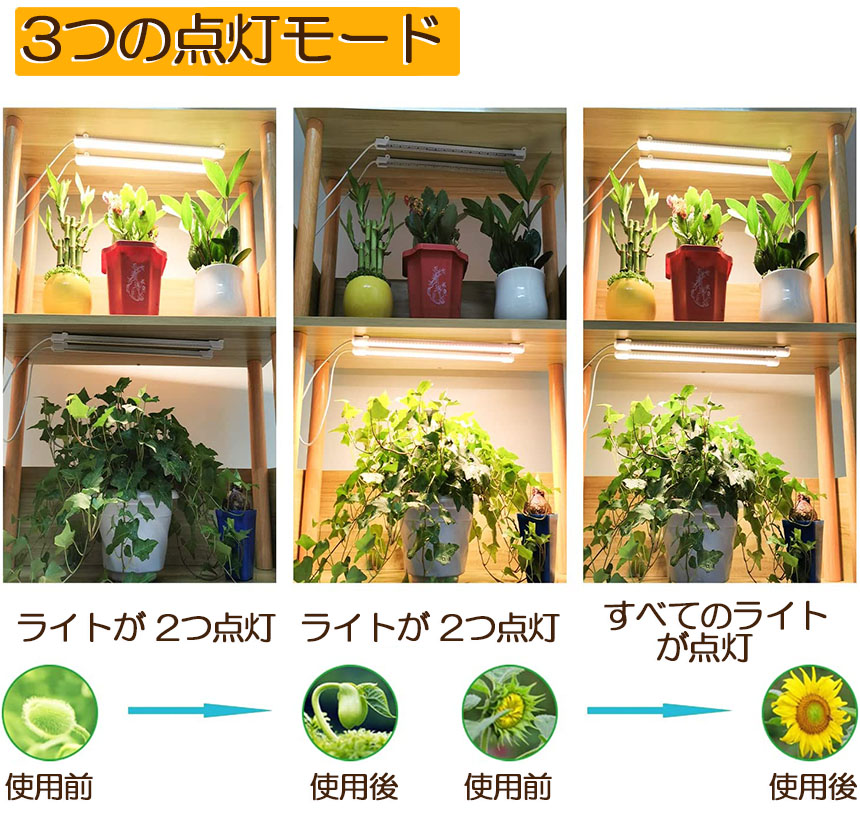 植物育成ライト LED育成ライト 3個セット タイマー 観葉植物育成ライト