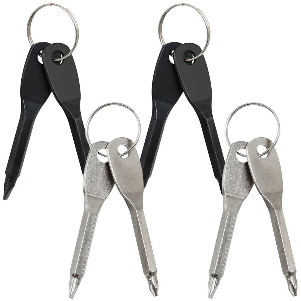 キーリング付き ミニドライバー 2色選べる 4個セット ブラック 黒 シルバー プラスドライバー マイナスドライバー 工具 キーホルダー 持ち運び 携