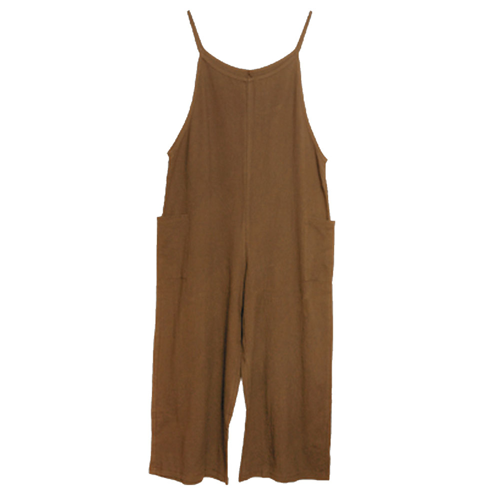 美品【COHINA 】ハイウエストセンターコバサロペットパンツ  茶　S ゴールドバックルフラップデザインサロペット-short & regular