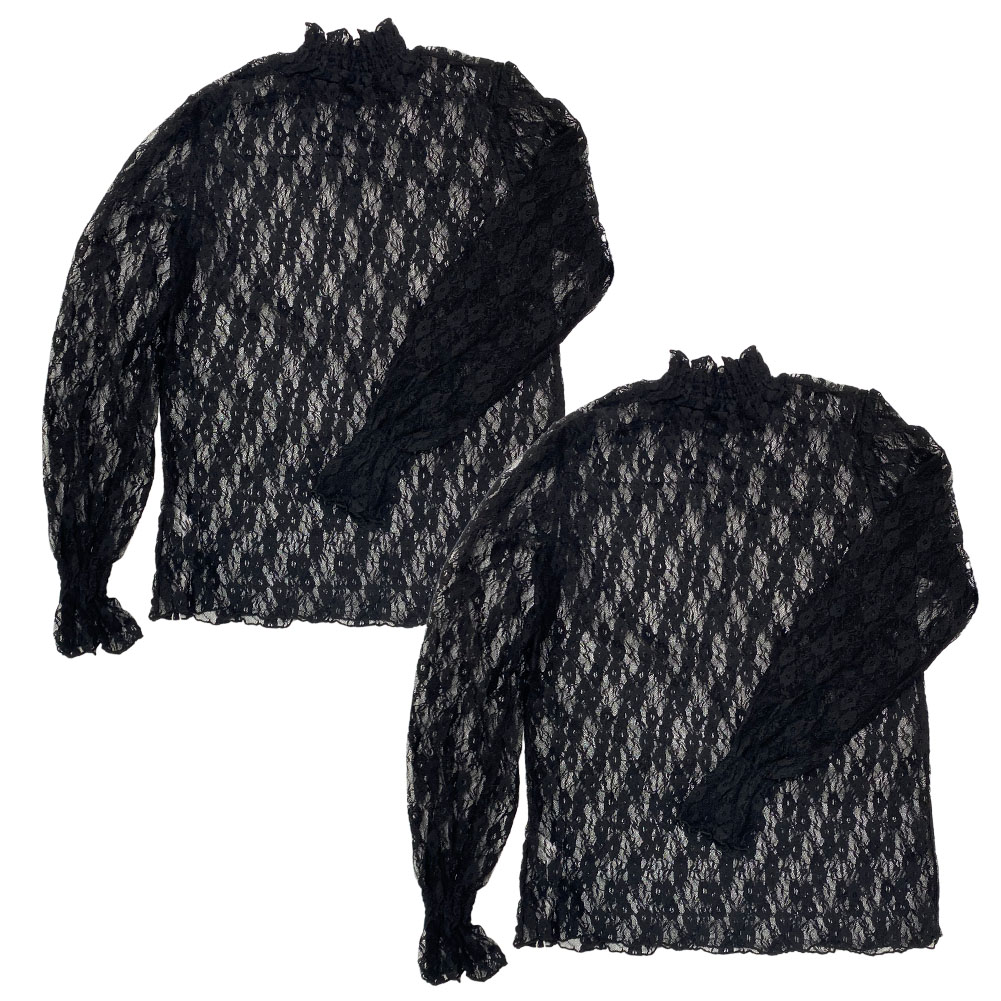 ブラック レース模様 長袖カットソー 2色展開】「Meridian」長袖 タートルネック フリルレース