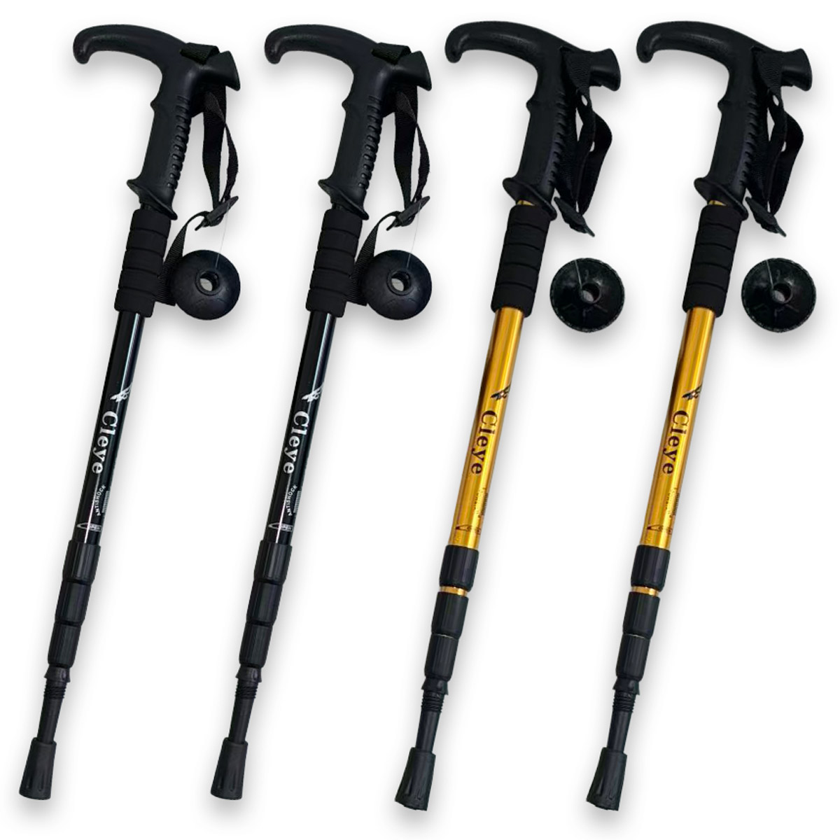 高耐久ウォーキングステッキ　登山　散歩　杖　高強度プラスチック　長さ約90cm 4個セット トレッキングポール 伸縮式 55〜110cm T型グリップ 登山杖
