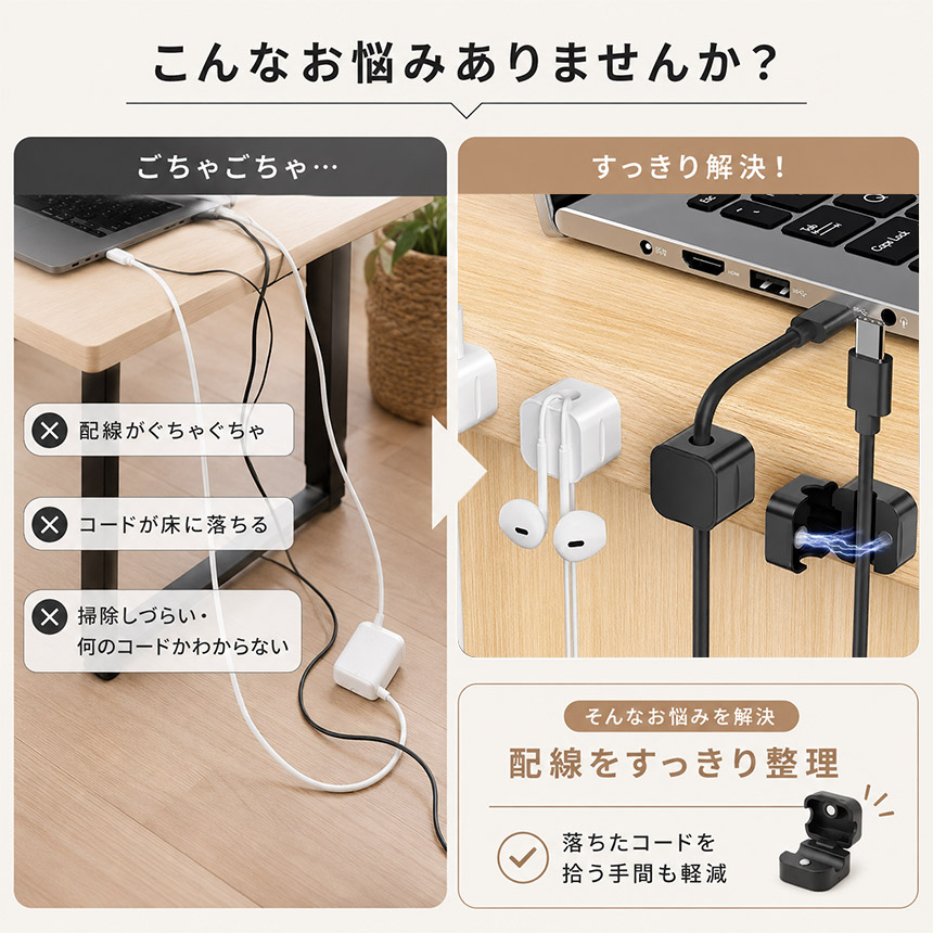 18個セット ケーブルホルダー セット 両面テープ コードホルダー 充電