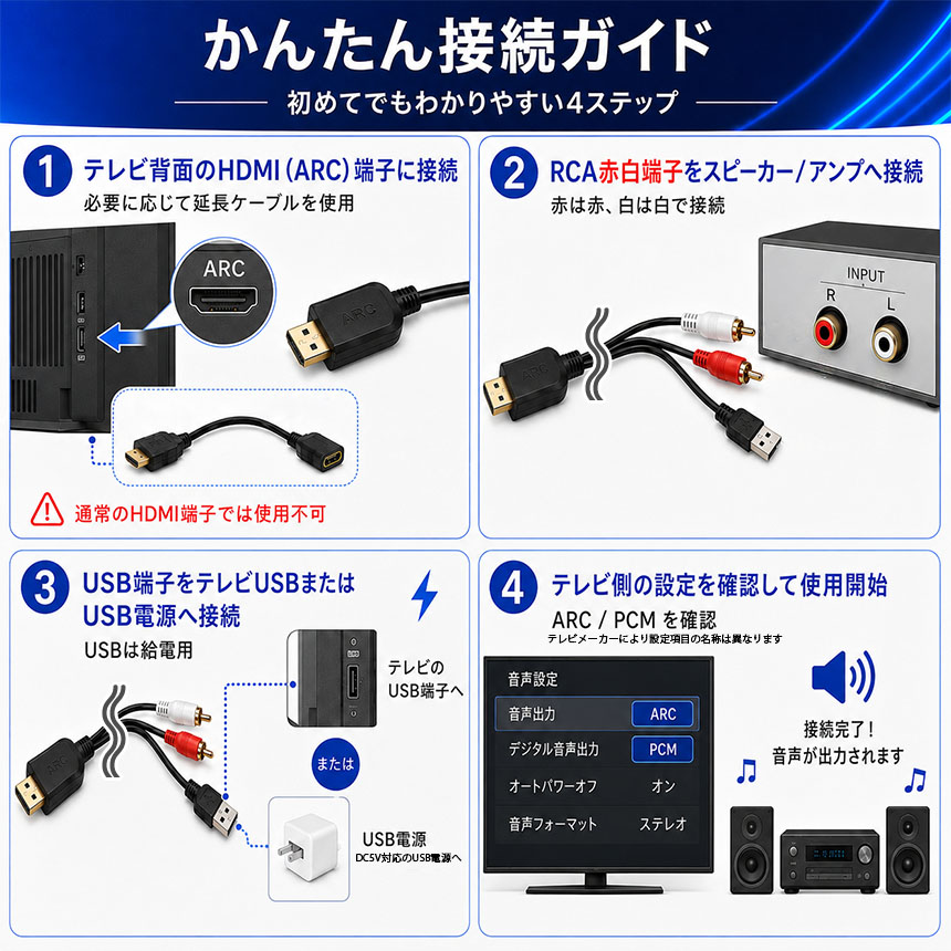 爆買 HDMI RCA 変換ケーブル コンバーター ARC対応 テレビ 音声出力