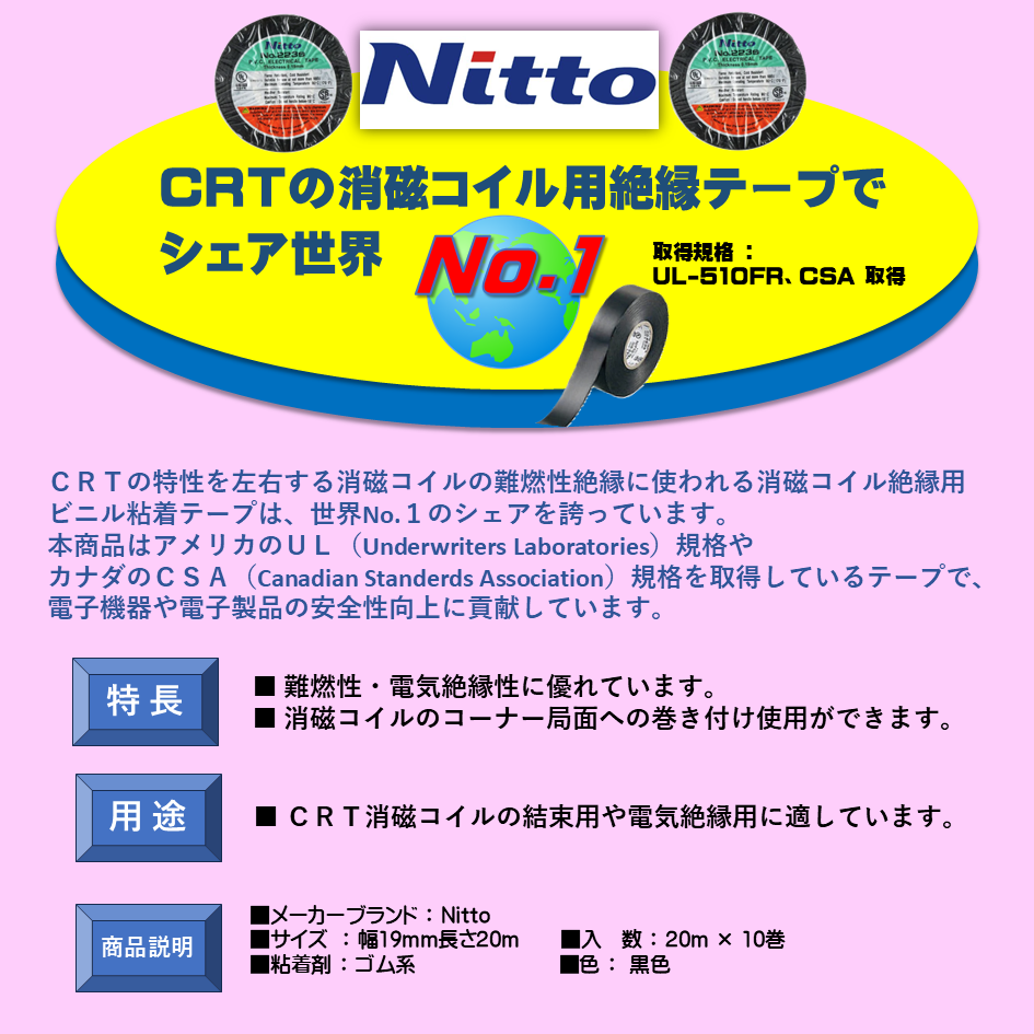 テープ 電気絶縁用ビニールテープ No.223SH | Nitto 日東電工株式会社