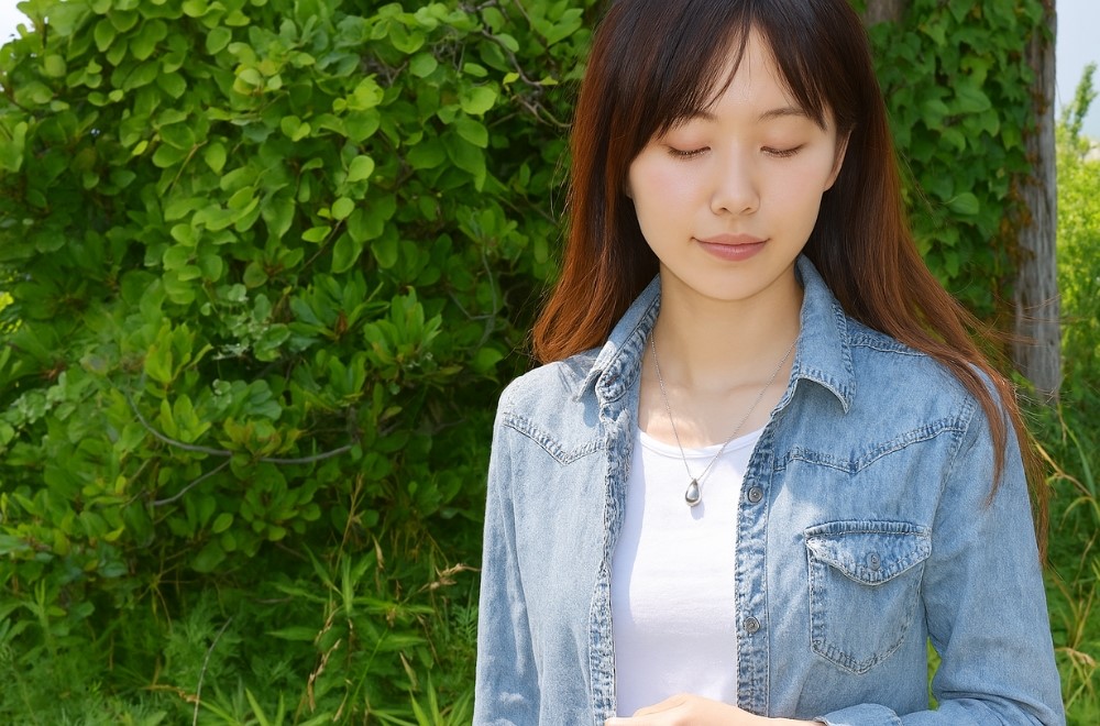 遺骨ペンダント・涙のしずく・着用イメージ