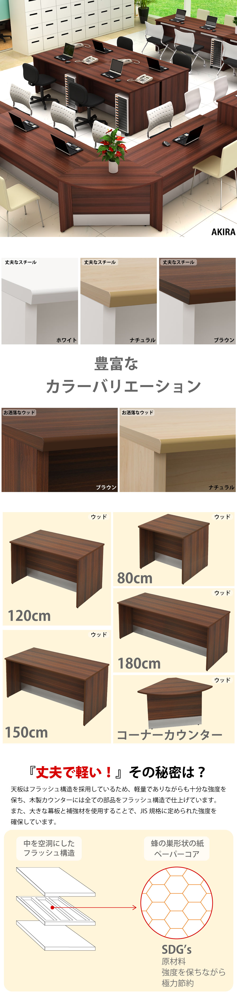 コーナーカウンター ローカウンター用 受付台 木製 ブラウン 使用イメージ カラー サイズ バリエーション