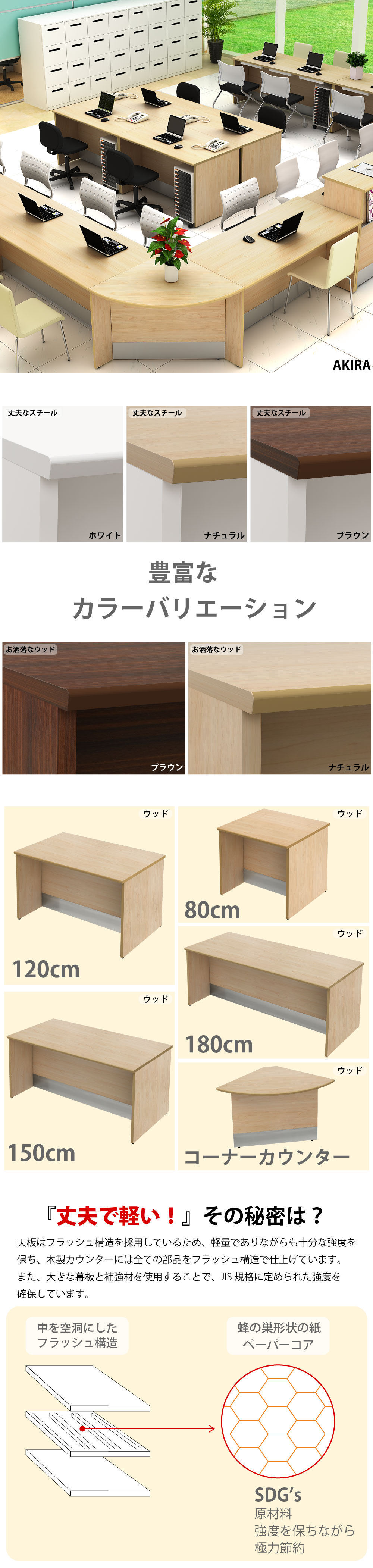 コーナーカウンター ローカウンター用 受付台 木製 ナチュラル 使用イメージ カラー サイズ バリエーション