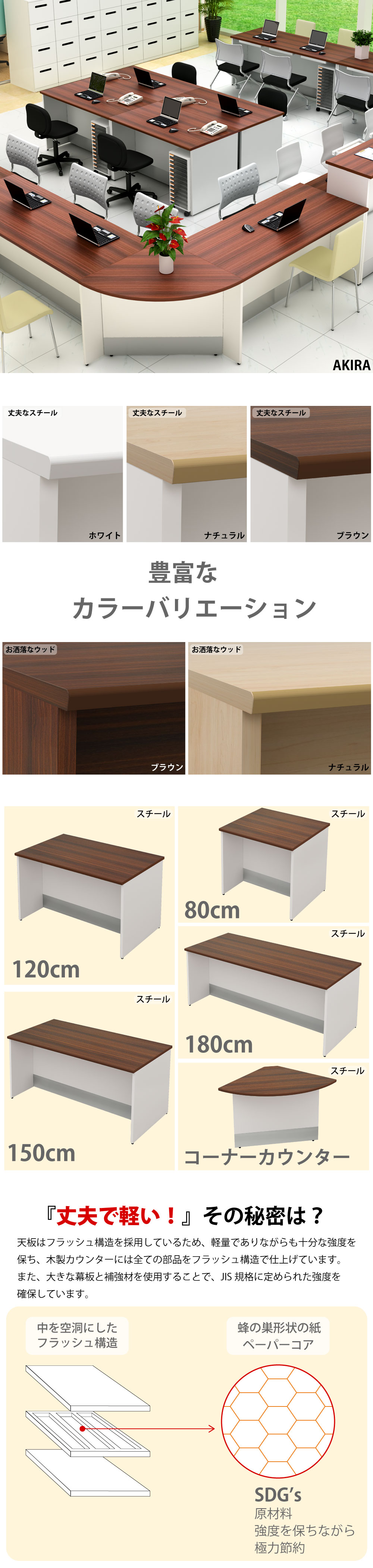 コーナーカウンター ローカウンター用 受付台 木製 ブラウン 使用イメージ カラー サイズ バリエーション