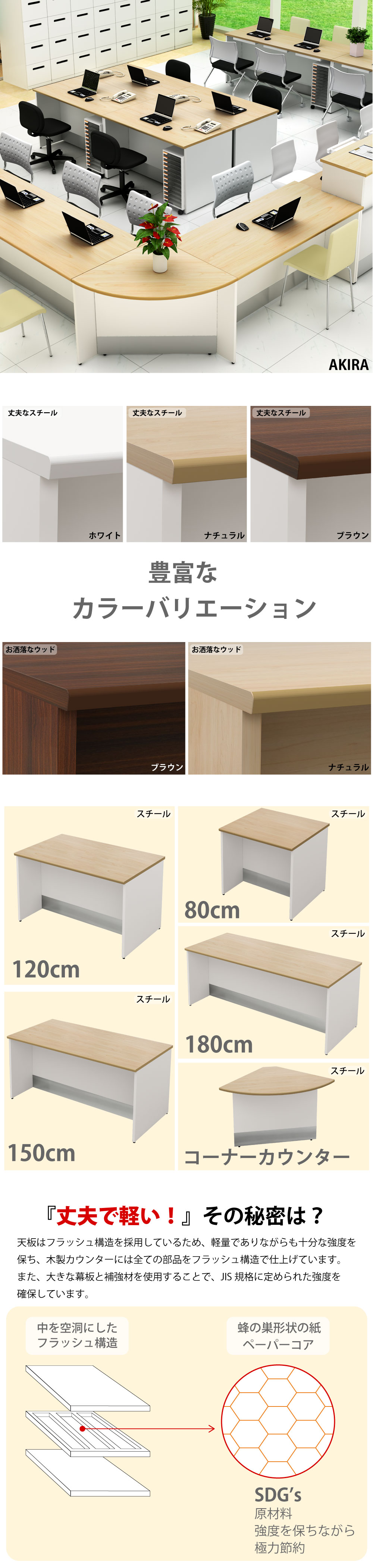 コーナーカウンター ローカウンター用 受付台 木製 ブラウン 使用イメージ カラー サイズ バリエーション