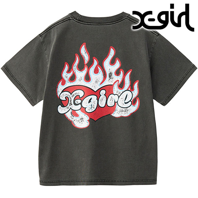 エックスガール X-girl ファイヤーハートロゴ ショートスリーブティー 105253011010 FW25 FIRE HEART LOGO S S TEE レディース 半袖Tシャツ BLACK  正規取扱店